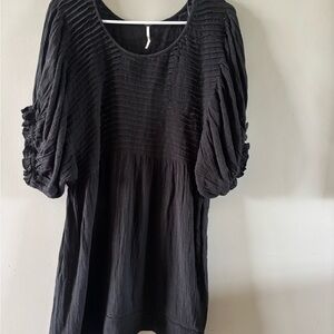 Free People Black Puff Sleeve Tunic with Ruched Details